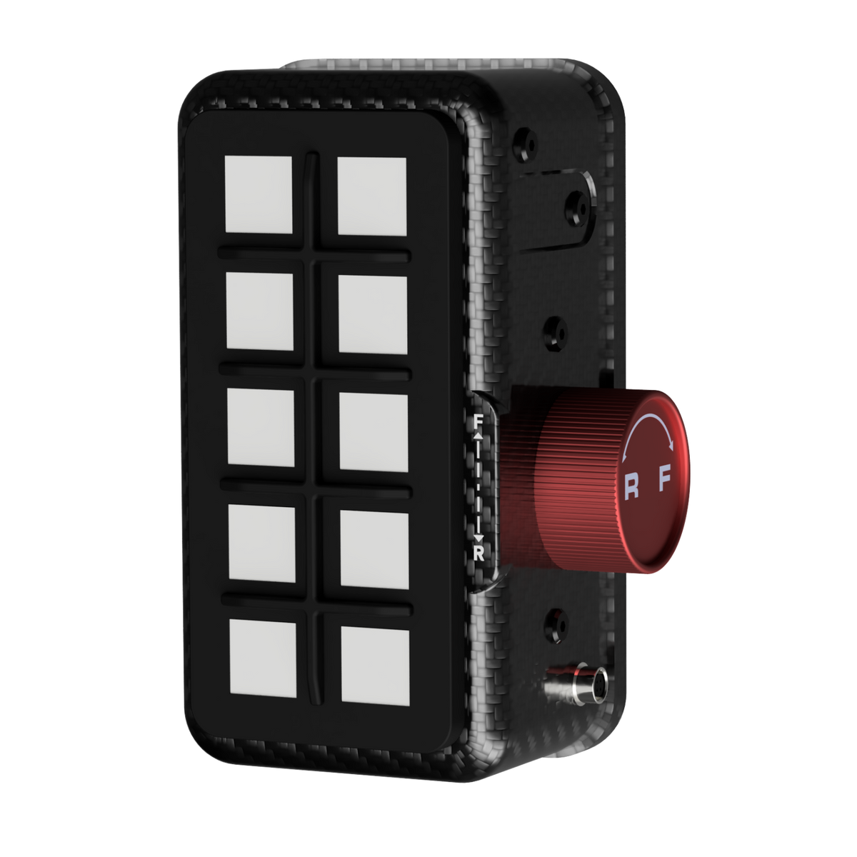 EPLAB BB2.1 CUP button box with ten white buttons, red rotary knob and twill carbon-look housing
