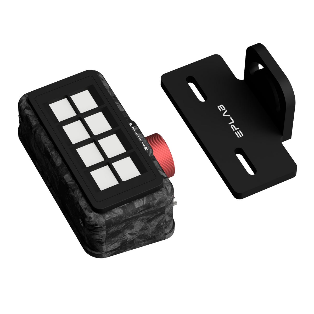 EPLAB BB2.2 CUP button box beside its black metal mounting bracket