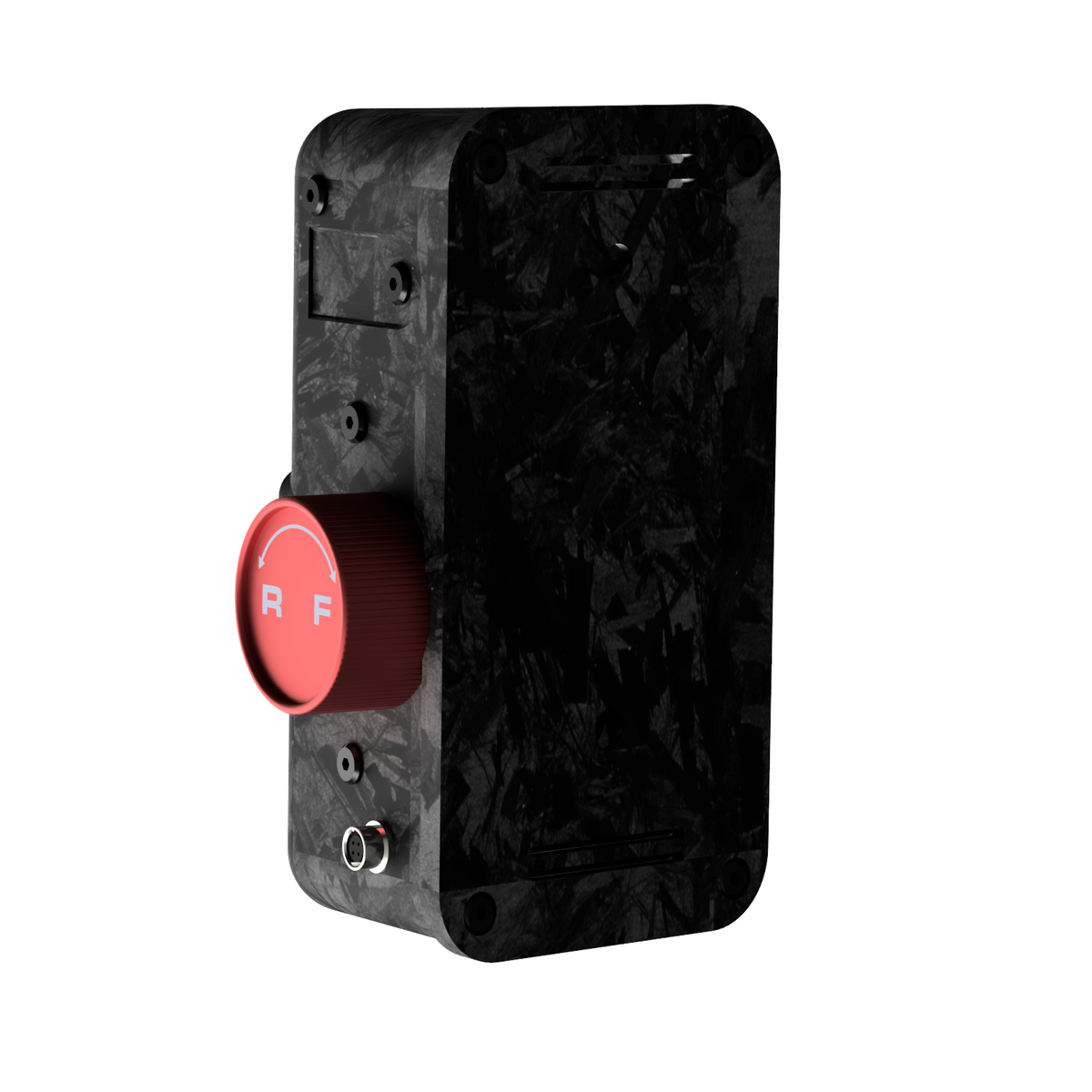 Rear view of the EPLAB BB2.2 CUP showing its forged carbon-look housing and red rotary knob