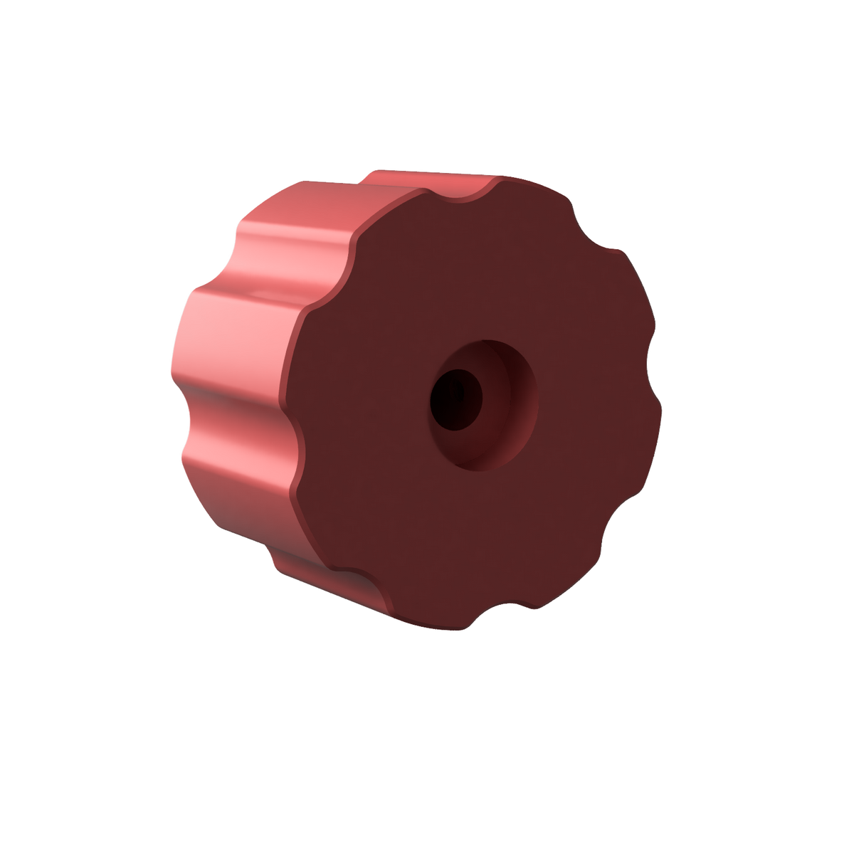 Rear view of the EPLAB red aluminium Brake Bias Knob showing its mounting bore