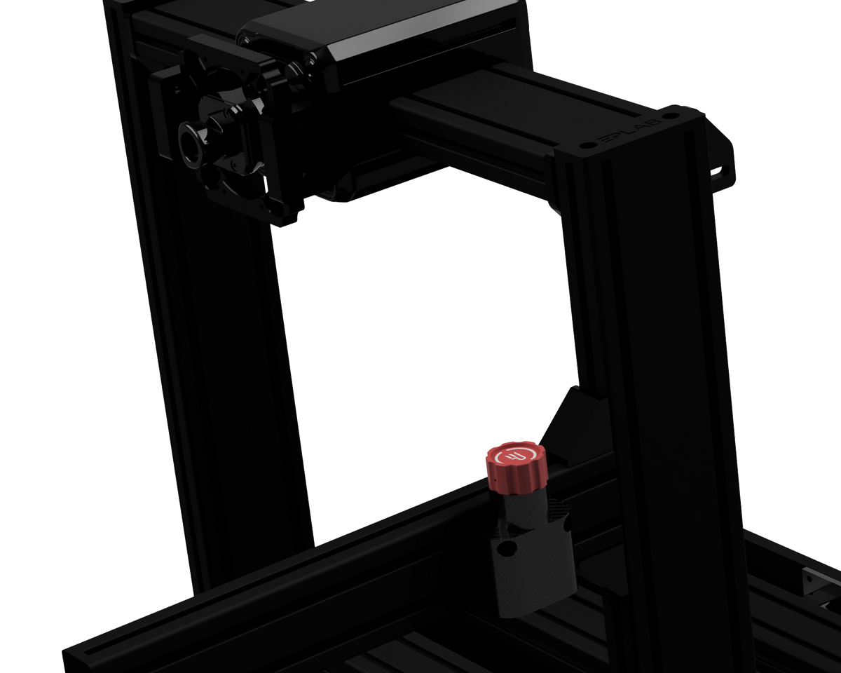 EPLAB Brake Bias X1 red rotary controller mounted low beside a sim racing seat position