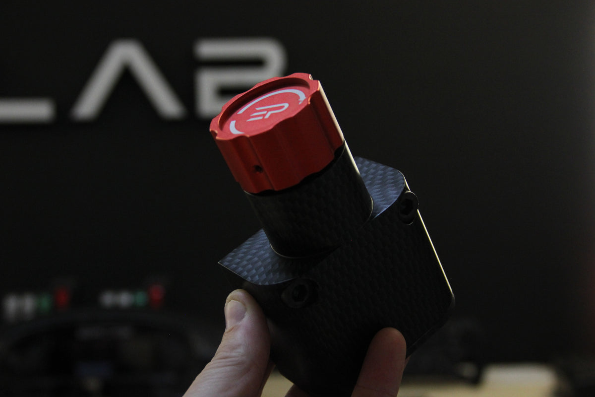 EPLAB Brake Bias X1 controller with red aluminium knob and carbon-look housing