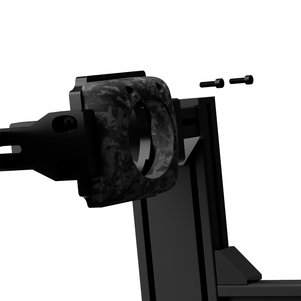 EPLAB Carbon Hub cover fitted around a steering wheelbase shaft on a sim racing cockpit