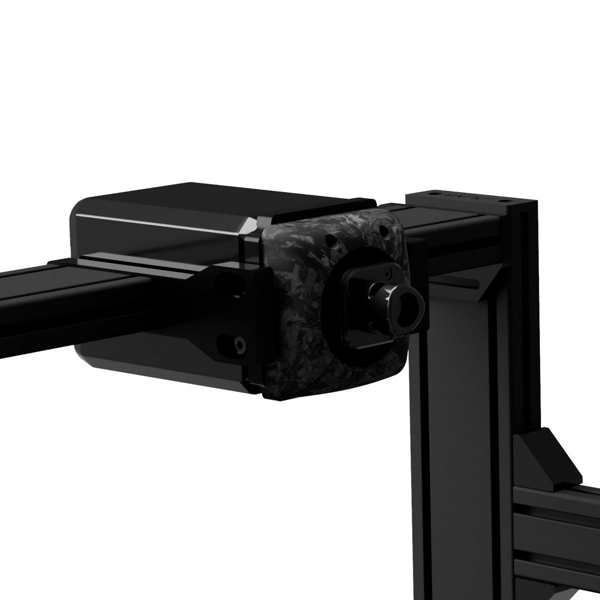 Angled side view of the EPLAB Carbon Hub installed around a steering wheelbase shaft