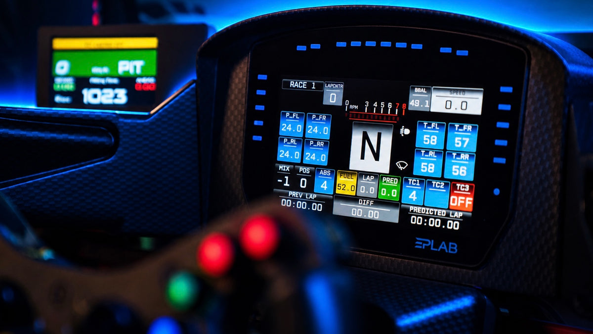 Close-up of the illuminated EPLAB EP296 display and RGB LEDs