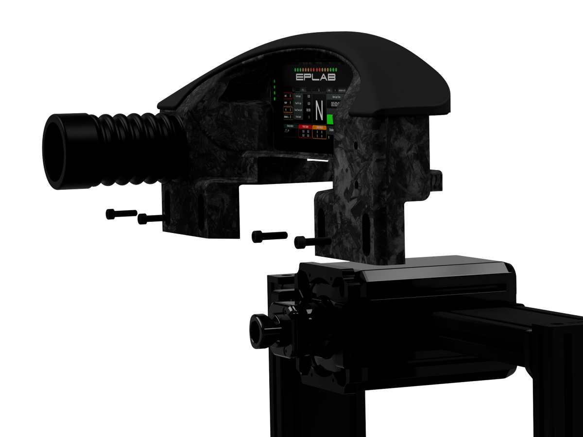EPLAB FC992.2 dashboard mounted above a steering wheelbase on an aluminium profile rig