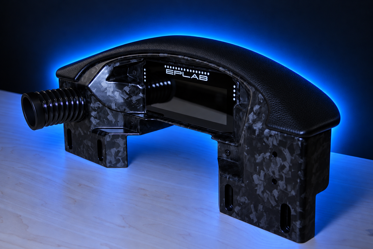 EPLAB FC992.2 dashboard photographed on a workbench with blue lighting