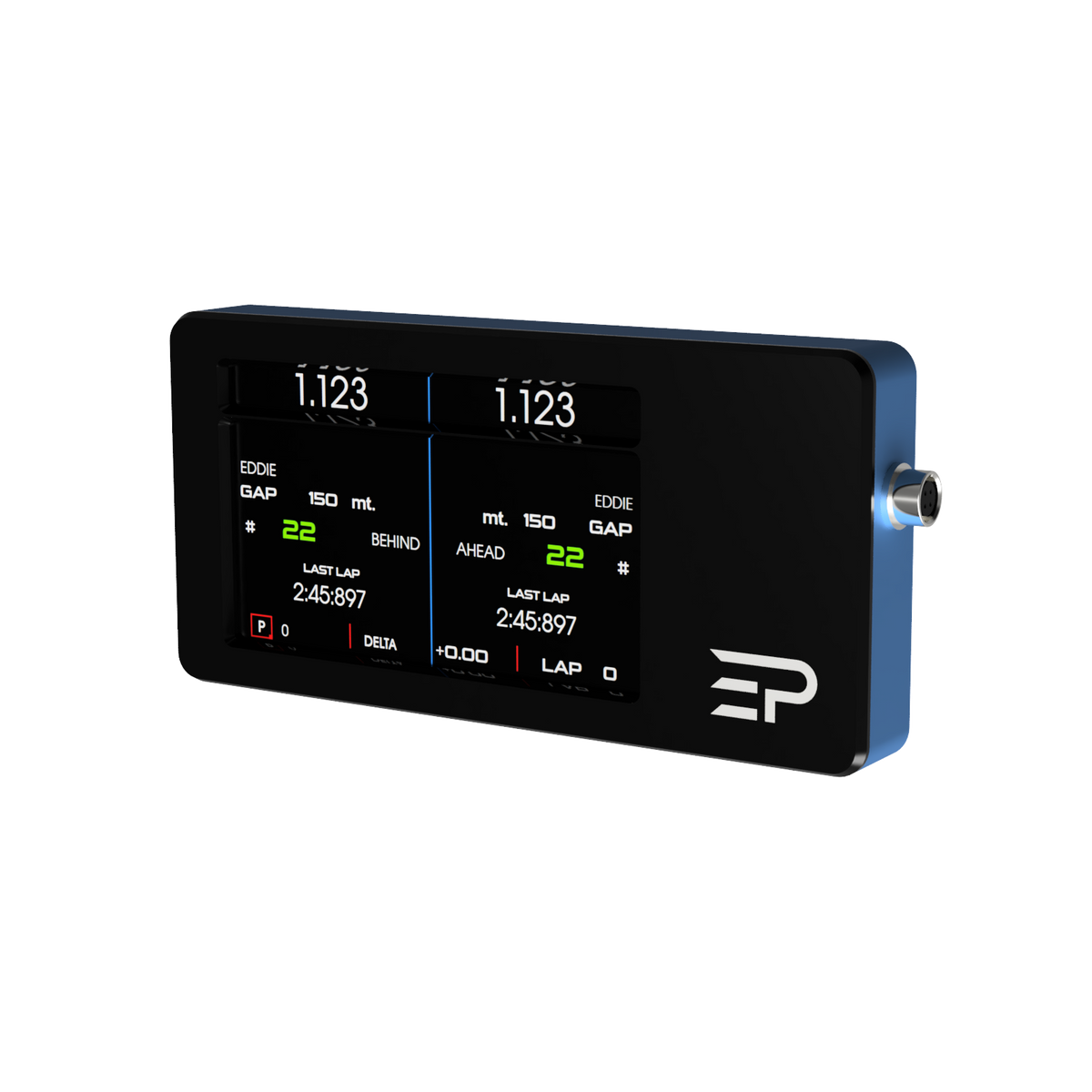 EPLAB RDP-X display showing two columns of lap timing information