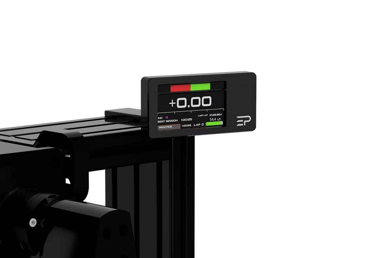EPLAB RDP-X mounted above a steering wheelbase on an aluminium profile sim racing cockpit