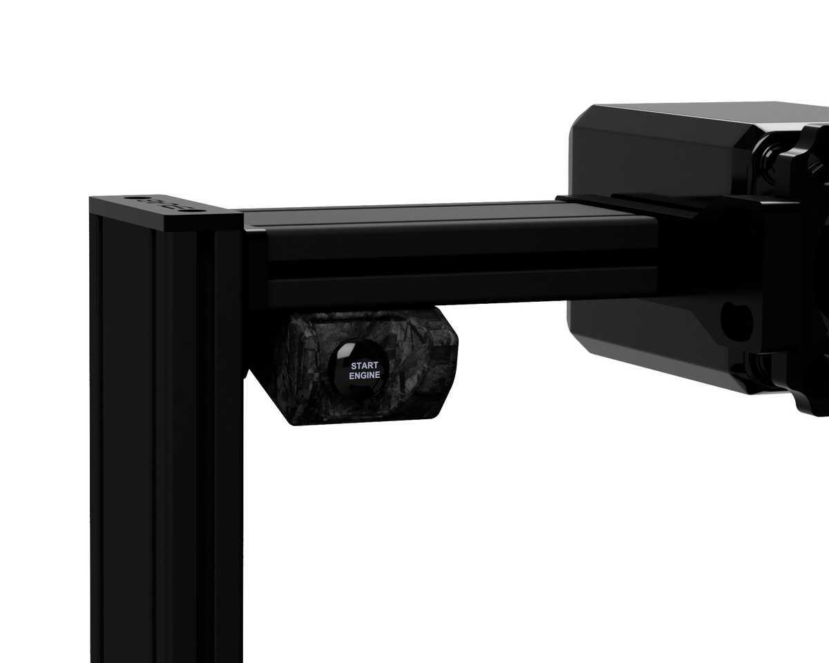 EPLAB Start Button with black button and forged carbon-look housing mounted under a cockpit profile